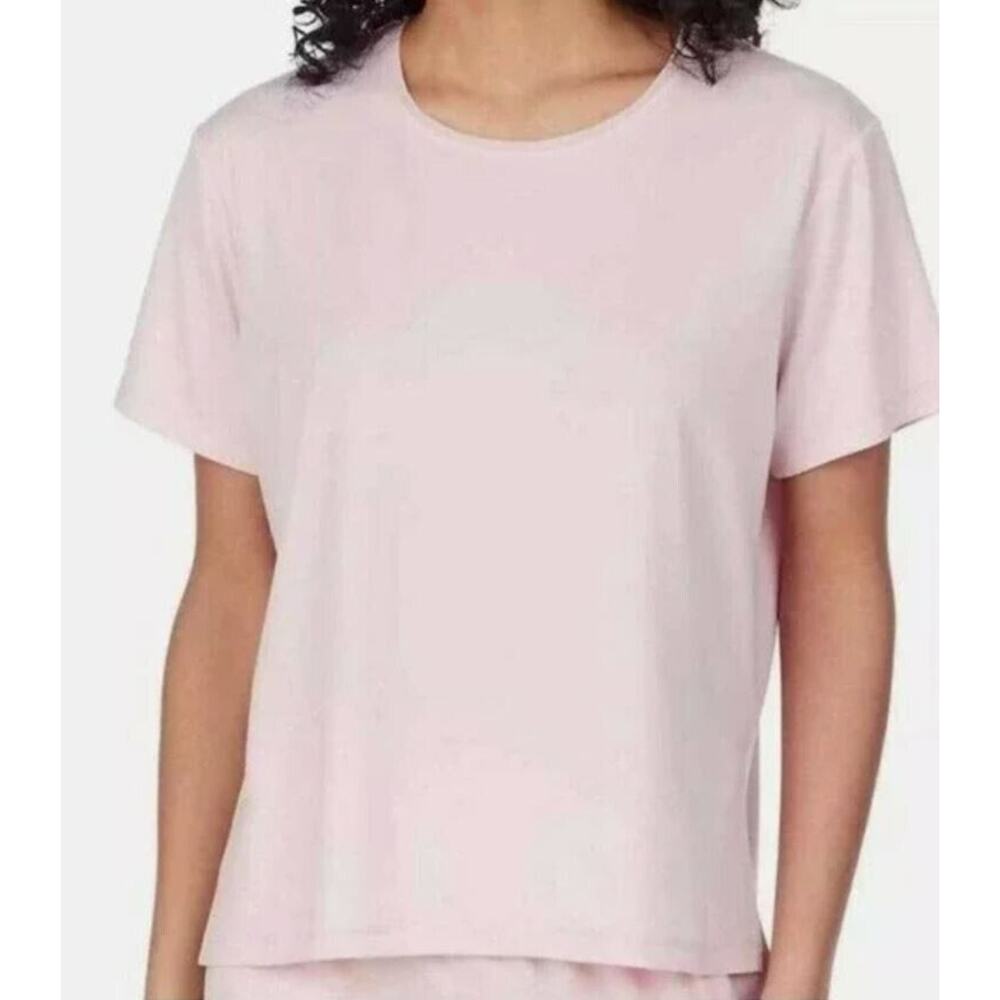 Z Well Women's Mesh Trim Interlock Sleep Short Sleeve T-shirt in Pink Small $44